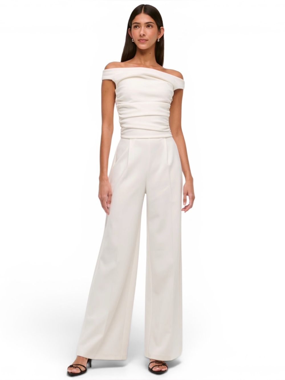 Abercrombie & Fitch Off The Shoulder Draped Wide Leg Jumpsuit Off White Size XL